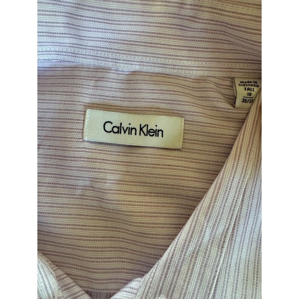 Calvin Klein Mens Tall 18 36/37 Lavender Striped Long Sleeve Button Up‎ Shirt - Picture 2 of 5